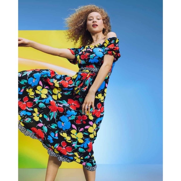 - Floral Off The Shoulder Puff Sleeve Dress - Picture 1 of 4